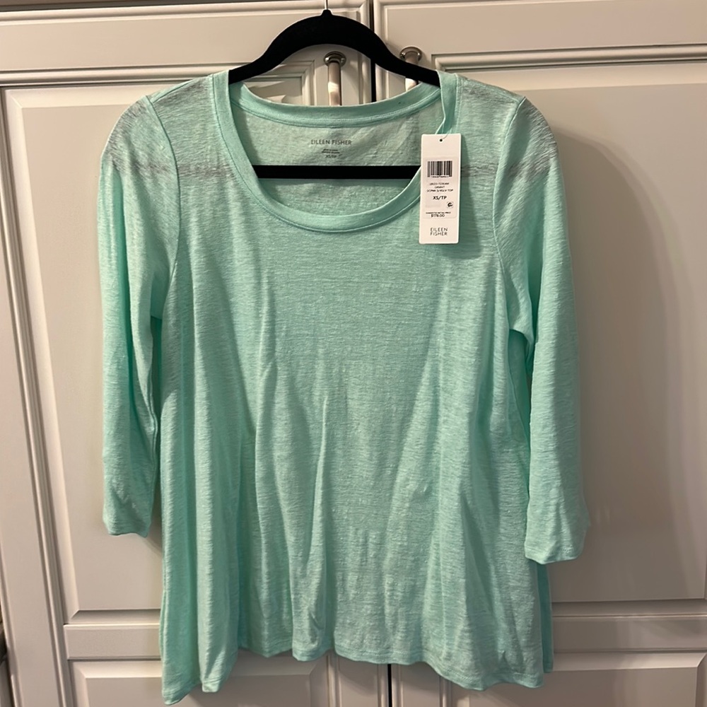 Cute 3/4 sleeve mint top. Organic linenjersey